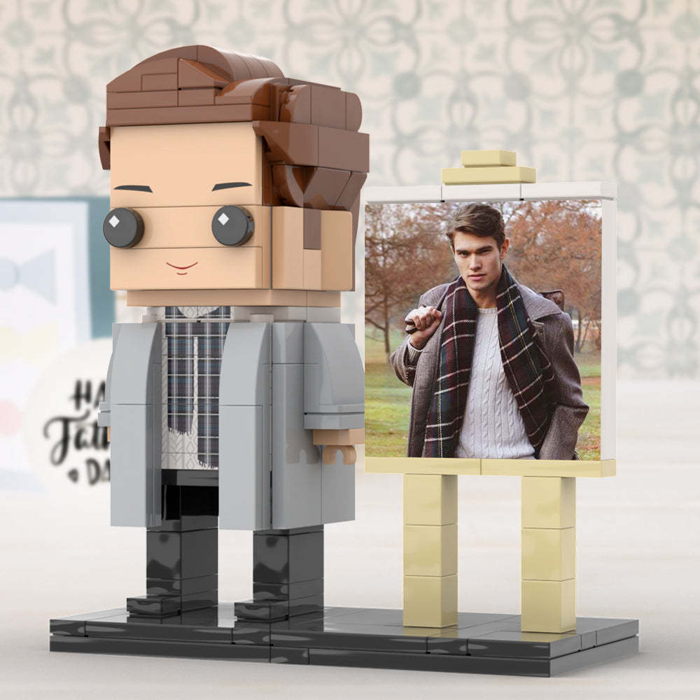 Corps Complet Personnalisable 1 Personne Élégant Jeune Papa Avec Écharpe Brique Personnalisée Avec Cadre Figurines Petit Bloc De Particules Jouet Brique Moi Figurines Pour La Fête Des Pères - mademinefr