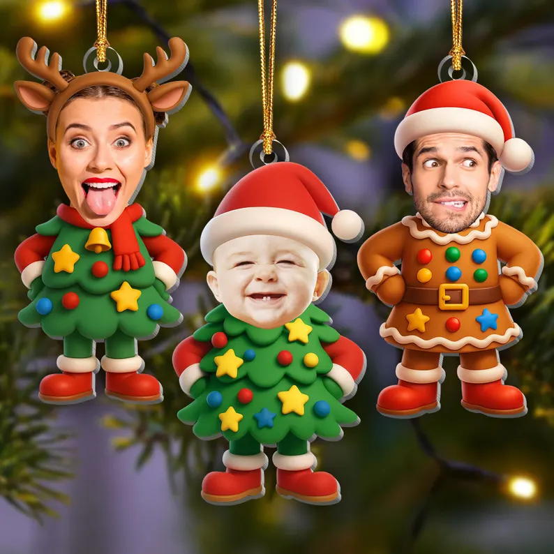 Décoration De Noël Personnalisée Pour Toute La Famille, Décoration Amusante Avec Visage Personnalisé, Décoration D'arbre De Noël, Cadeau De Noël Pour Les Familles
