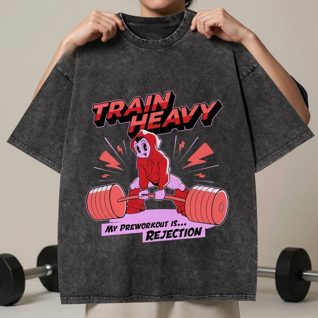 TRAIN HEAVY Unisex Washed Crew Neck Short Sleeve T-Shirt