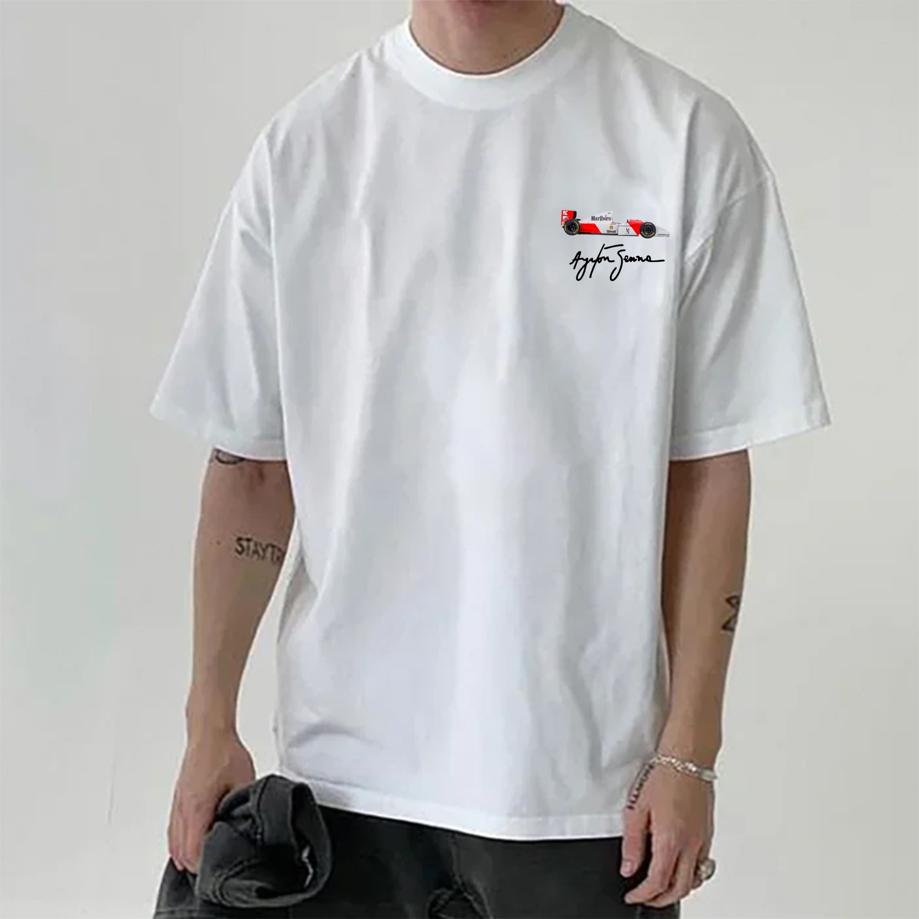 Casual Retro Street Car Printed Short Sleeve Crew Neck T-Shirt 105