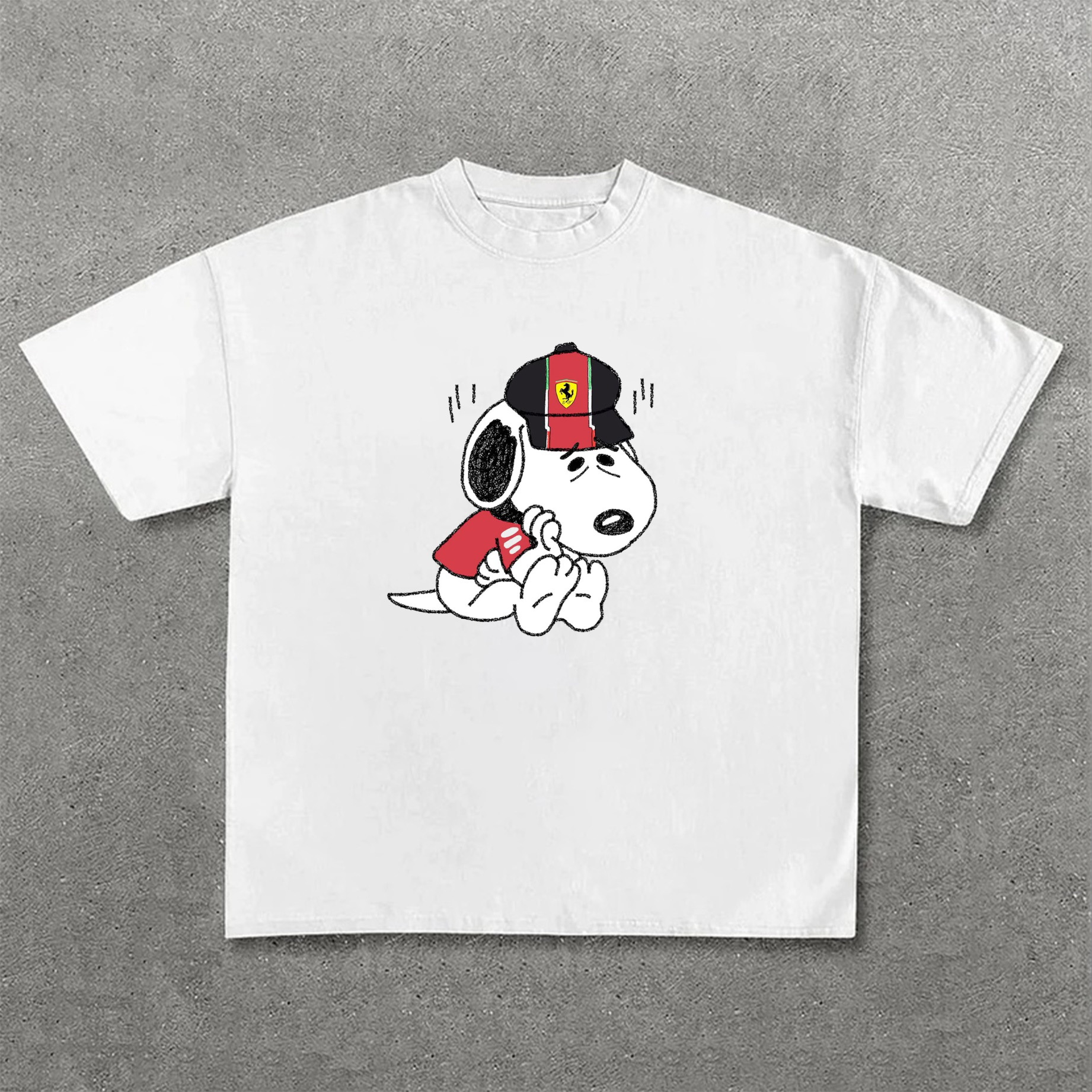 Cartoon Character Print × Racing Print Street Casual Cotton T-Shirt 03