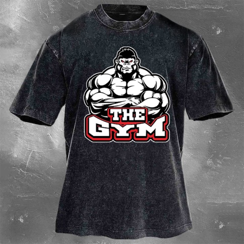 Fitness Print Washed Vintage Short Sleeves 04