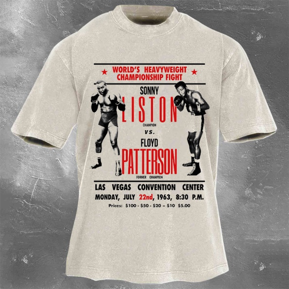 Classic Popular Boxing Star Print Washed Retro Short Sleeves 11