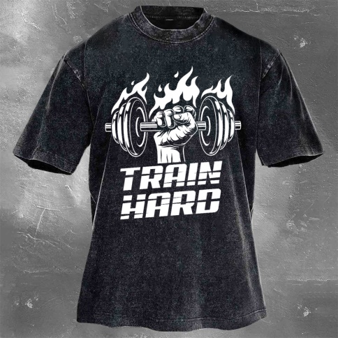 Fitness Print Washed Vintage Short Sleeves 05