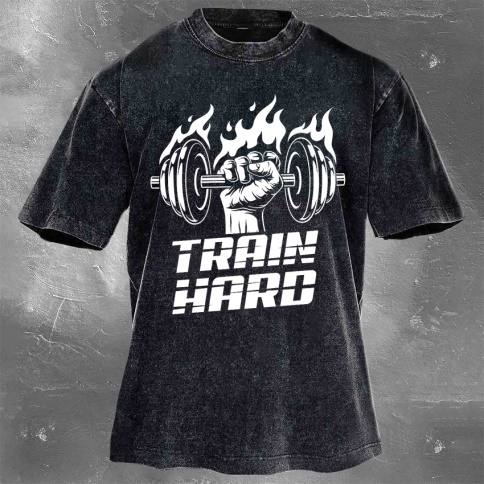 Fitness Print Washed Vintage Short Sleeves 05