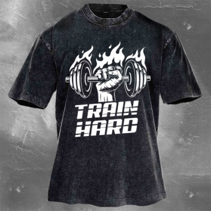 Fitness Print Washed Vintage Short Sleeves 05