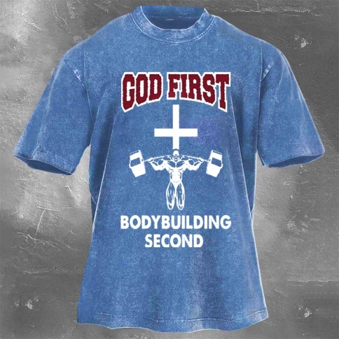 Fitness Print Washed Vintage Short Sleeves 15