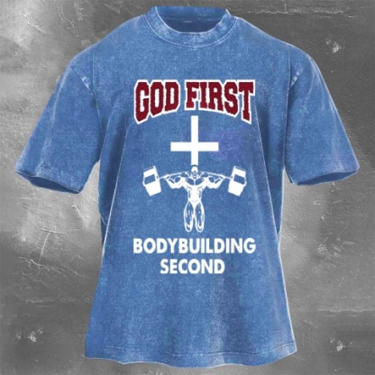 Fitness Print Washed Vintage Short Sleeves 15