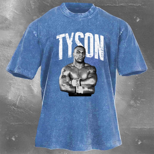 Classic Popular Boxing Star Print Washed Retro Short Sleeves 01