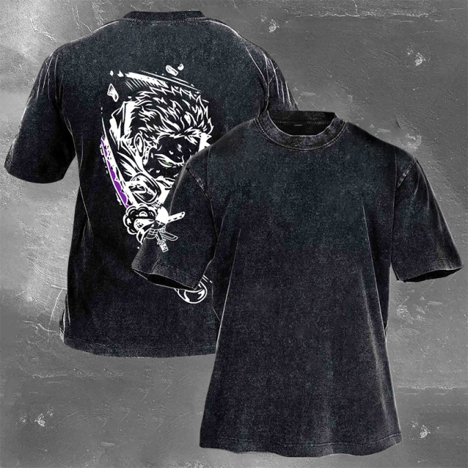 Classic Popular Anime Print Retro Washed Short Sleeves 05