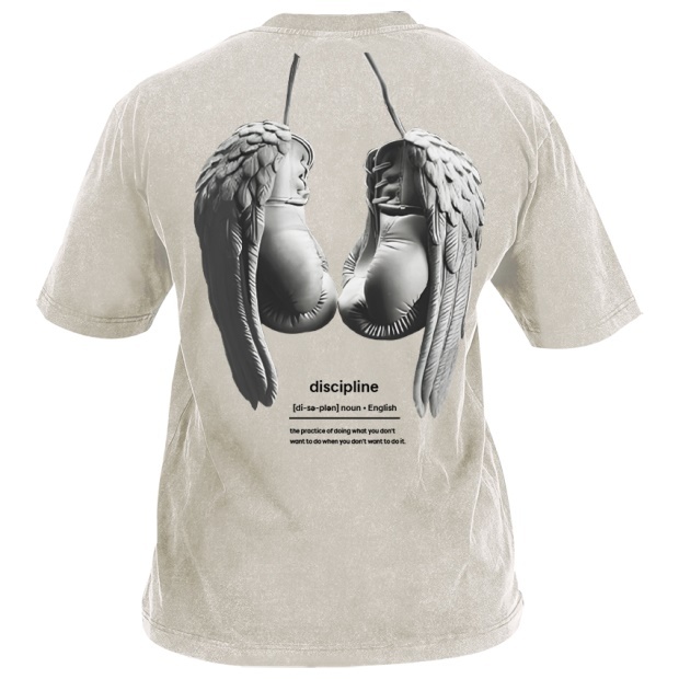 Street Fitness Boxing Print Washed Vintage Short Sleeve 01