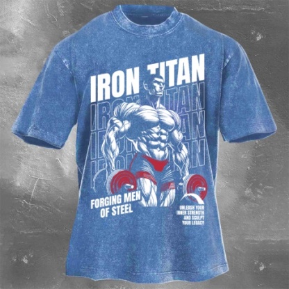 Fitness Print Washed Vintage Short Sleeves 17