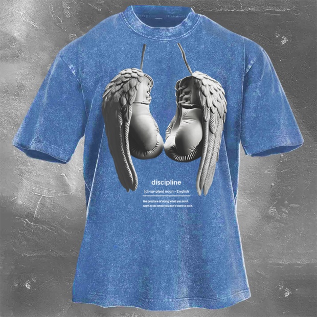 Street Fitness Boxing Print Washed Vintage Short Sleeve 02