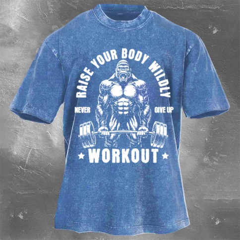 Fitness Print Washed Vintage Short Sleeves 13