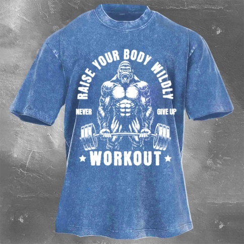 Fitness Print Washed Vintage Short Sleeves 13