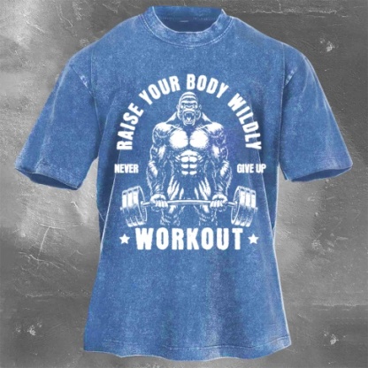 Fitness Print Washed Vintage Short Sleeves 13