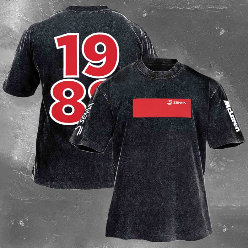 Popular Racing Driver Print Washed Retro Casual T-Shirt 02