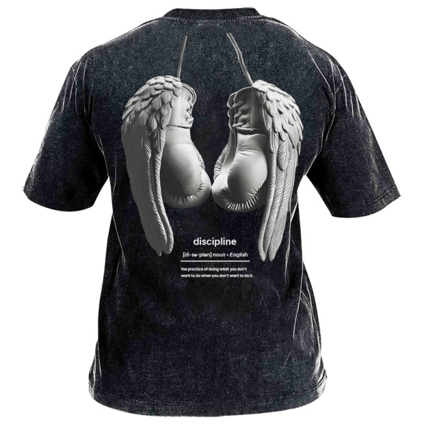 Street Fitness Boxing Print Washed Vintage Short Sleeve 01