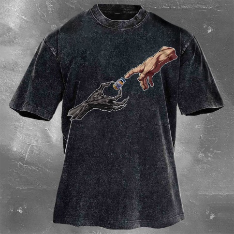Fitness Print Washed Vintage Short Sleeves 09