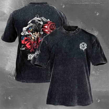 Classic Popular Anime Print Retro Washed Short Sleeves 01