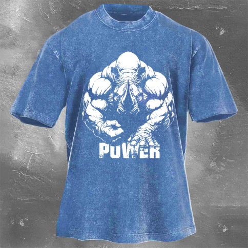 Fitness Print Washed Vintage Short Sleeves 11