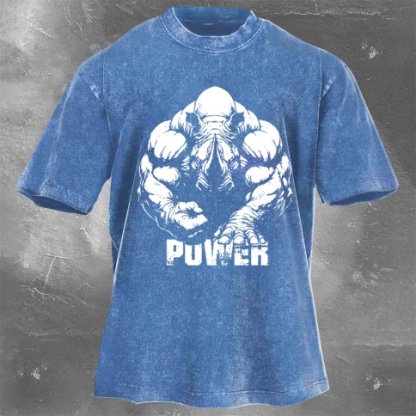 Fitness Print Washed Vintage Short Sleeves 11