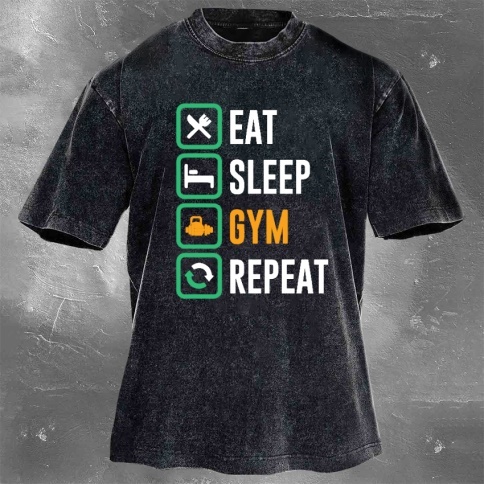 Fitness Print Washed Vintage Short Sleeves 08