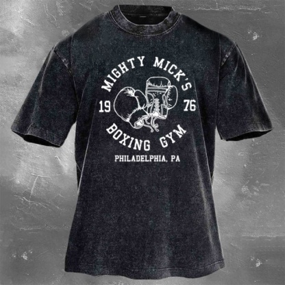 Street Fitness Boxing Print Washed Vintage Short Sleeve 05