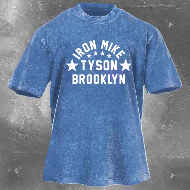 Classic Popular Boxing Star Print Washed Retro Short Sleeves 05