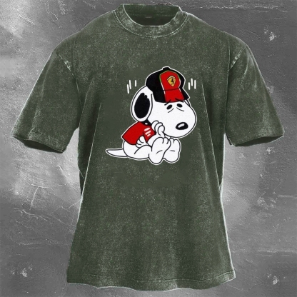 Cartoon Racing Driver Print Retro Washed Casual T-Shirt 03