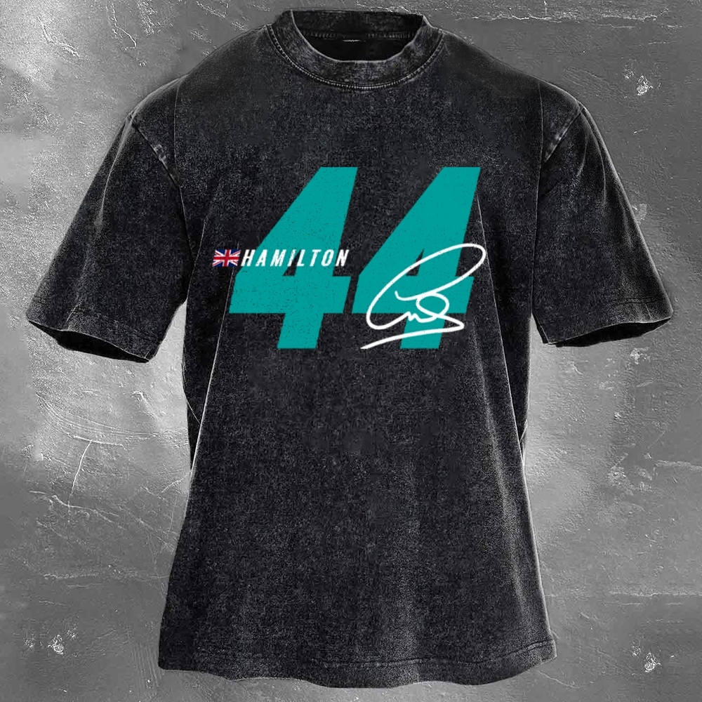 Racing Driver Print Retro Washed Casual T-Shirt 01