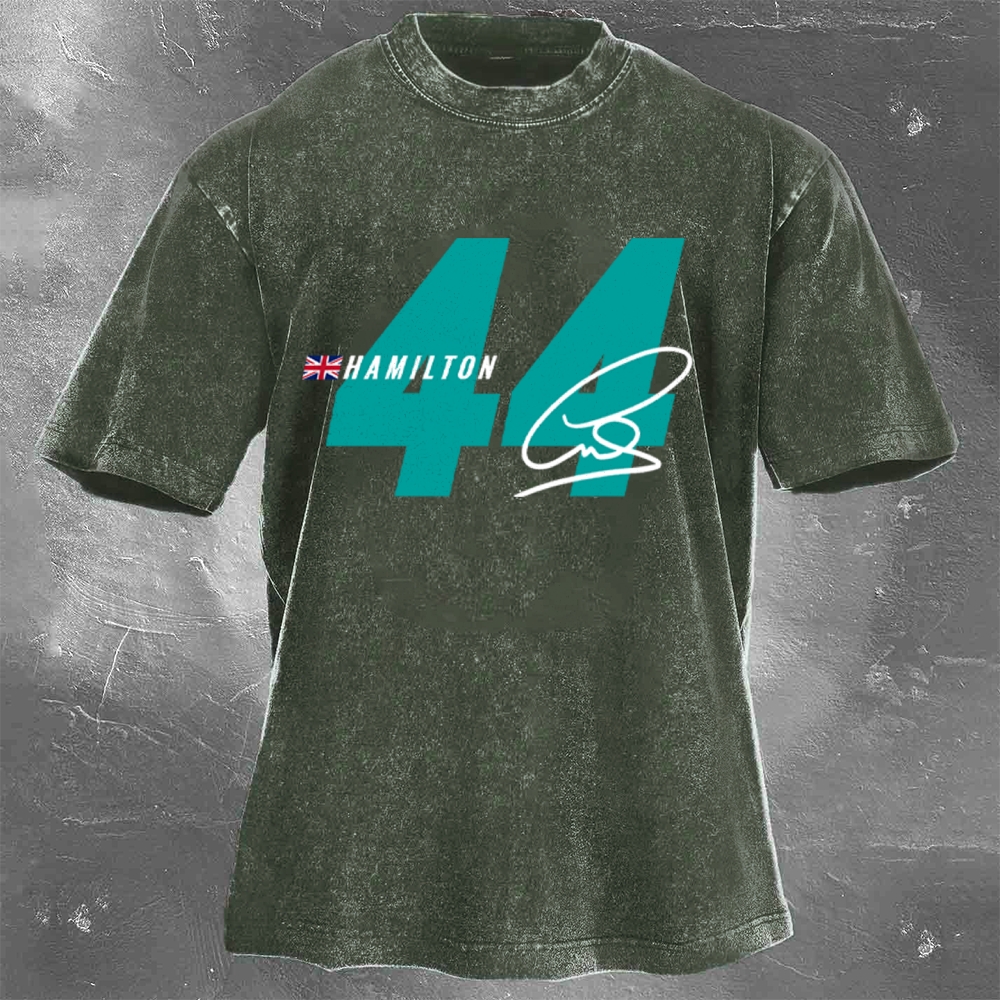 Racing Driver Print Retro Washed Casual T-Shirt 01