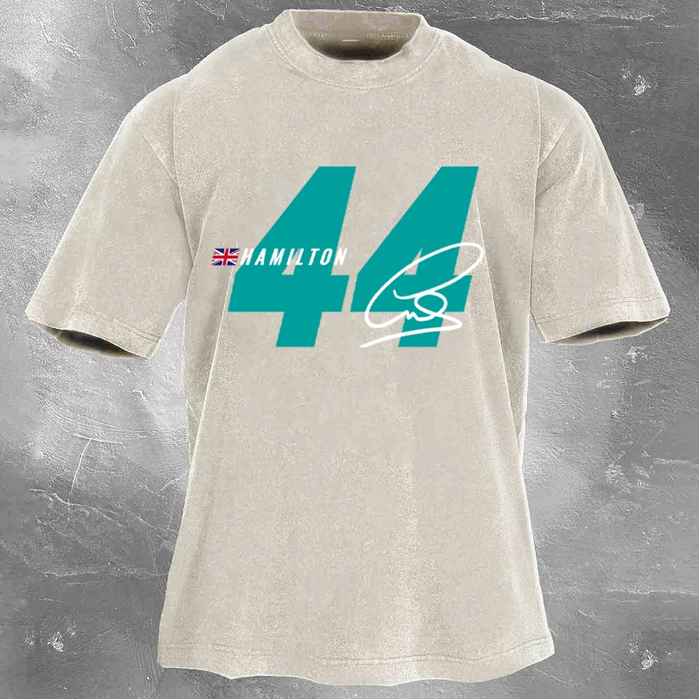 Racing Driver Print Retro Washed Casual T-Shirt 01