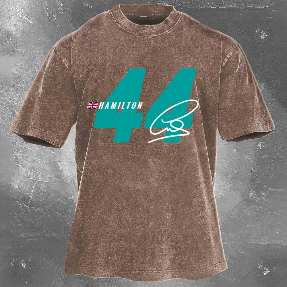 Racing Driver Print Retro Washed Casual T-Shirt 01