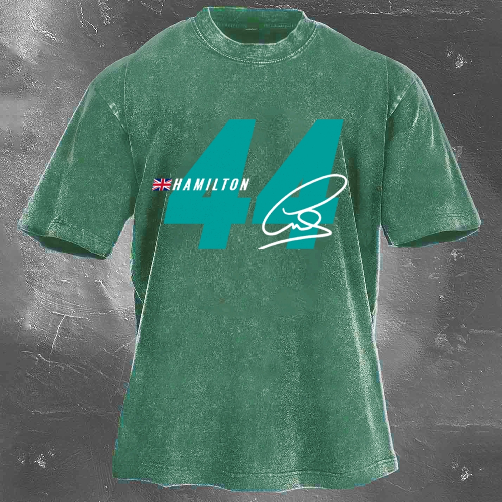 Racing Driver Print Retro Washed Casual T-Shirt 01