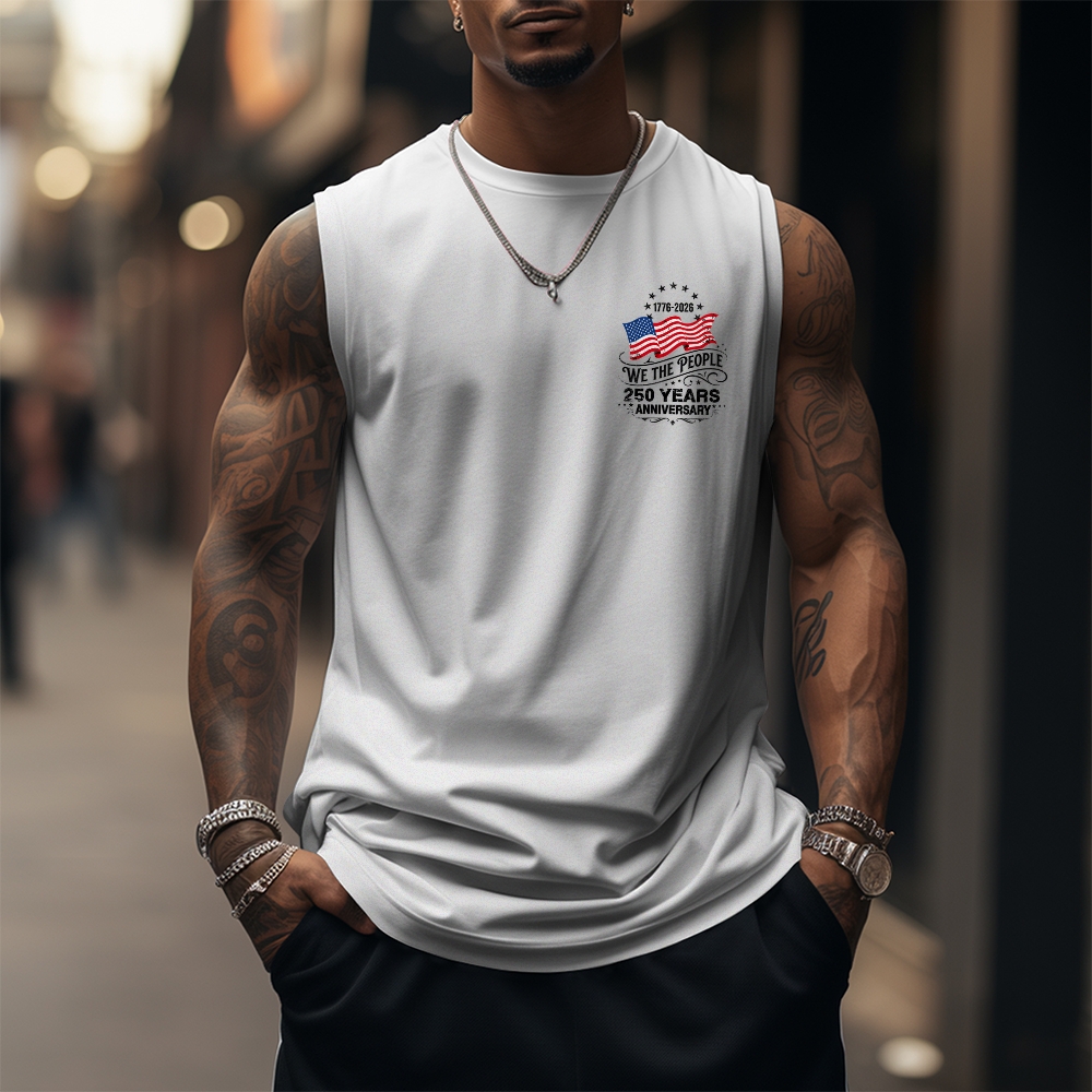 Men’s 100% Cotton Classic American Graphic Tank Top, Vintage Streetwear Oversized Crew Neck, Soft Breathable Casual Sleeveless Top for Summer Daily Wear-10
