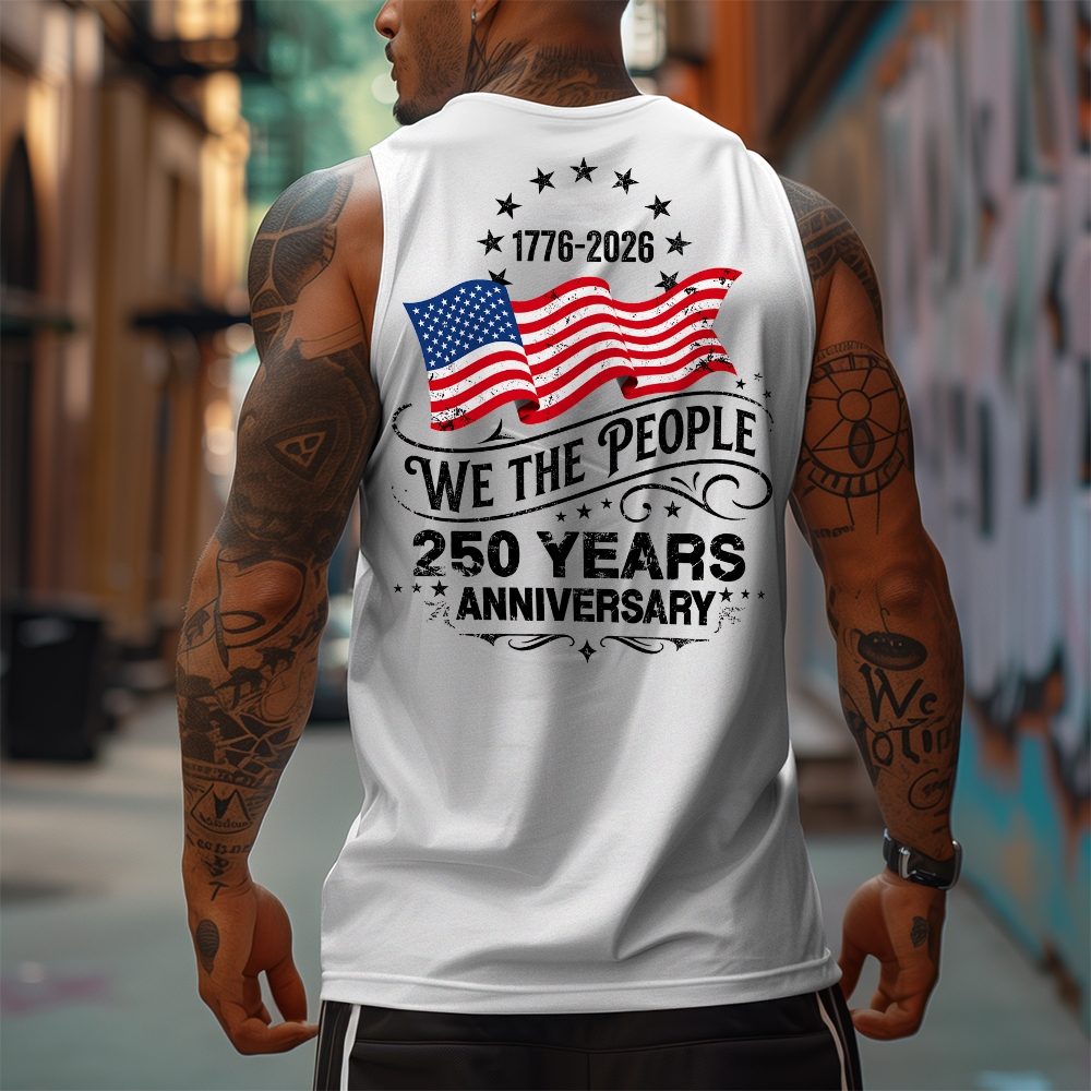 Men’s 100% Cotton Classic American Graphic Tank Top, Vintage Streetwear Oversized Crew Neck, Soft Breathable Casual Sleeveless Top for Summer Daily Wear-10