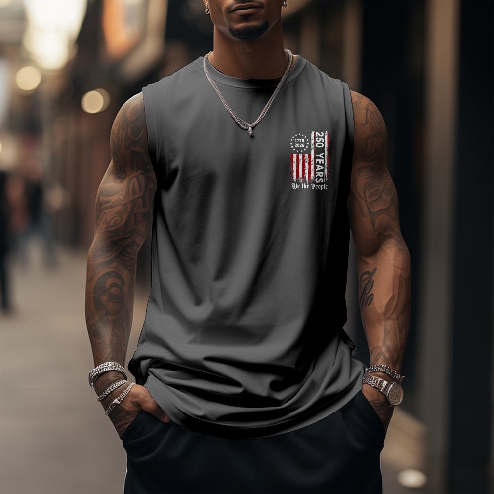 Men’s 100% Cotton Classic American Graphic Tank Top, Vintage Streetwear Oversized Crew Neck, Soft Breathable Casual Sleeveless Top for Summer Daily Wear-11