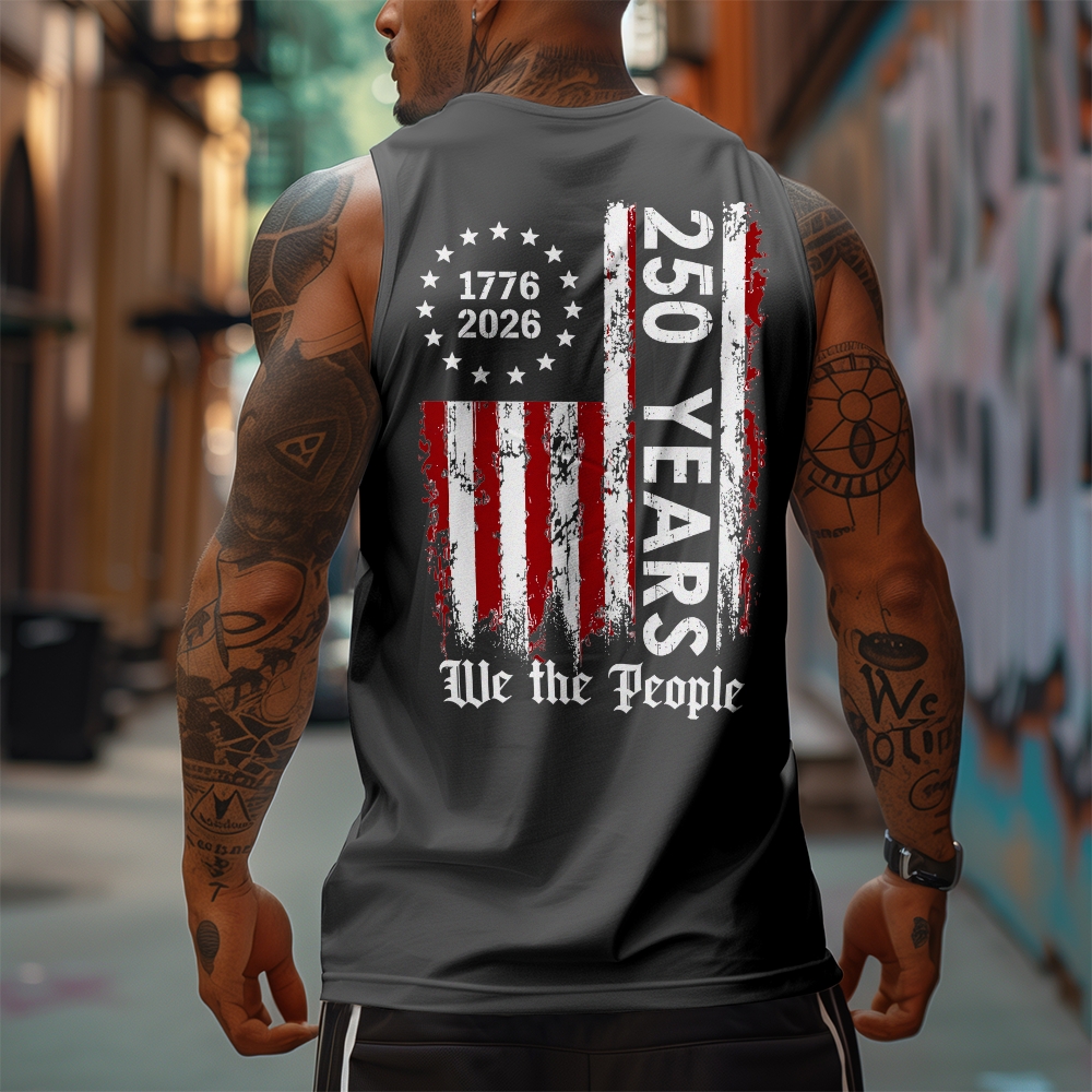 Men’s 100% Cotton Classic American Graphic Tank Top, Vintage Streetwear Oversized Crew Neck, Soft Breathable Casual Sleeveless Top for Summer Daily Wear-11