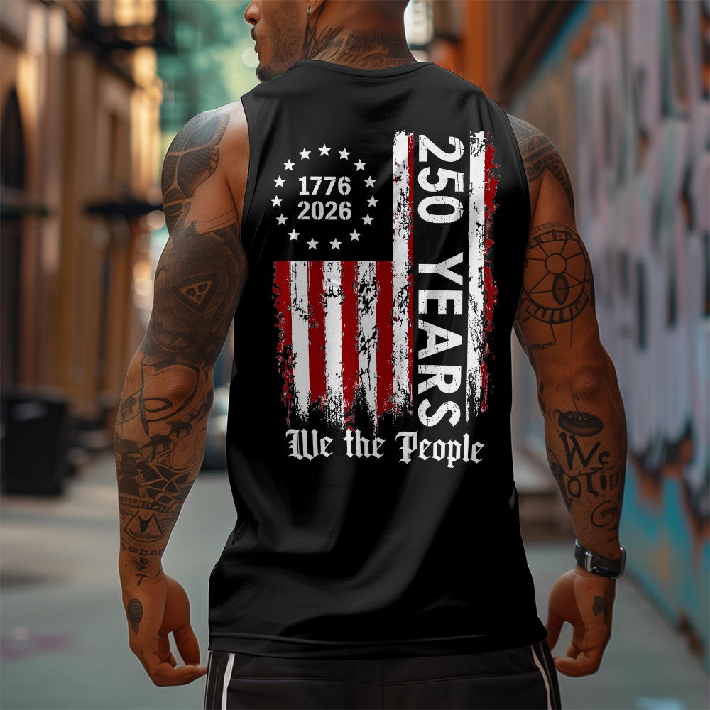 Men’s 100% Cotton Classic American Graphic Tank Top, Vintage Streetwear Oversized Crew Neck, Soft Breathable Casual Sleeveless Top for Summer Daily Wear-11