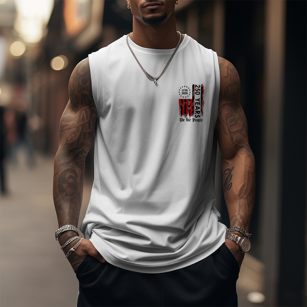 Men’s 100% Cotton Classic American Graphic Tank Top, Vintage Streetwear Oversized Crew Neck, Soft Breathable Casual Sleeveless Top for Summer Daily Wear-11