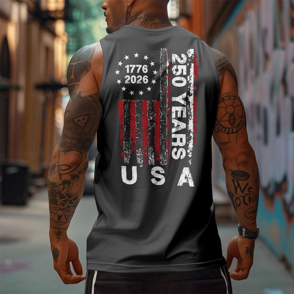 Men’s 100% Cotton Classic American Graphic Tank Top, Vintage Streetwear Oversized Crew Neck, Soft Breathable Casual Sleeveless Top for Summer Daily Wear-13
