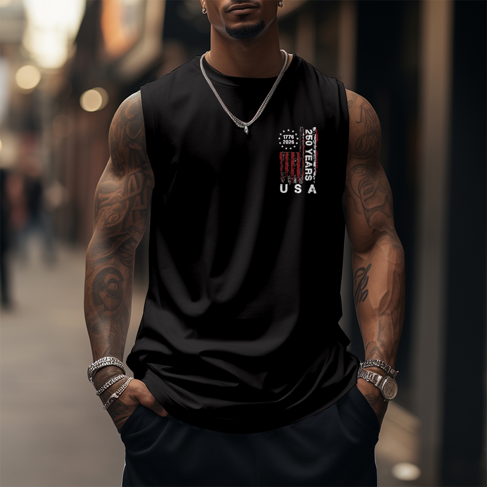 Men’s 100% Cotton Classic American Graphic Tank Top, Vintage Streetwear Oversized Crew Neck, Soft Breathable Casual Sleeveless Top for Summer Daily Wear-13