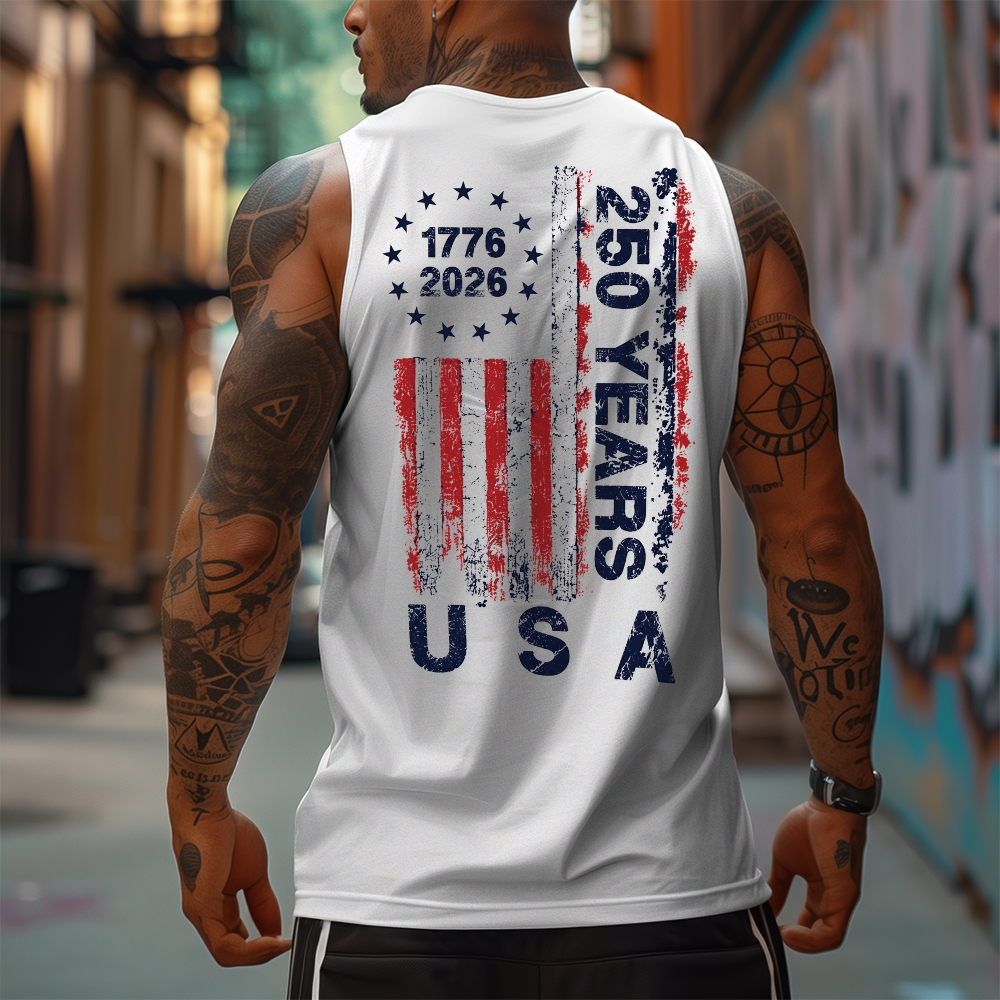 Men’s 100% Cotton Classic American Graphic Tank Top, Vintage Streetwear Oversized Crew Neck, Soft Breathable Casual Sleeveless Top for Summer Daily Wear-13