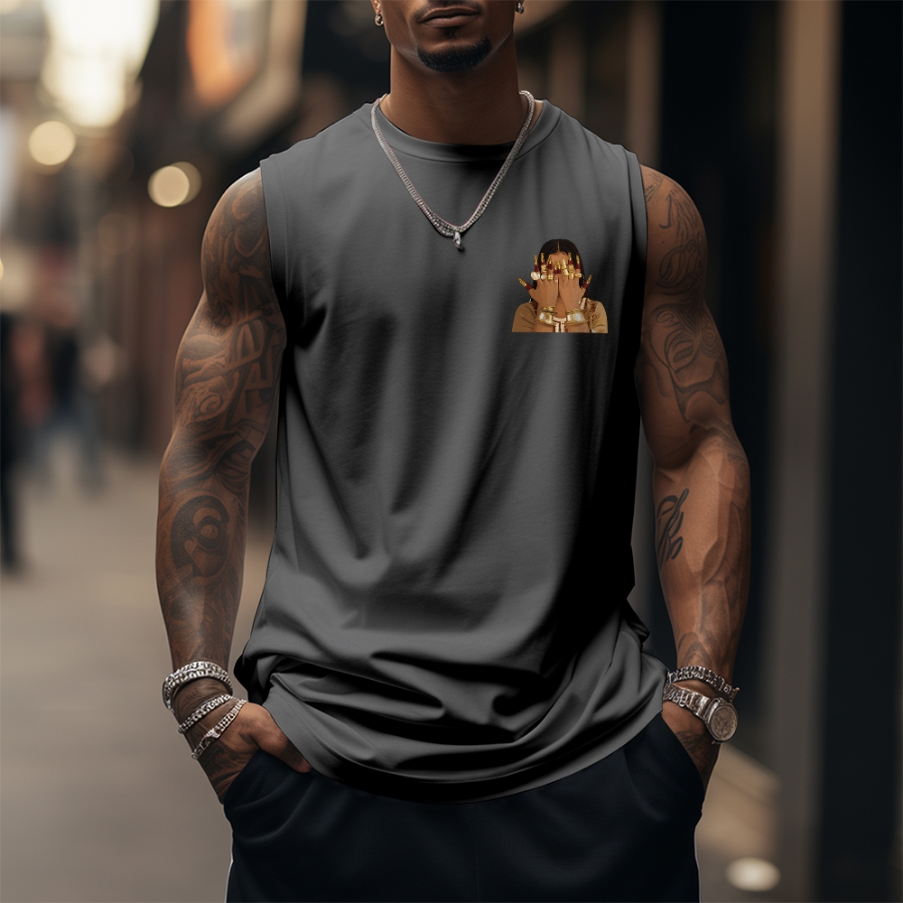 Men’s 100% Cotton Classic American Graphic Tank Top, Vintage Streetwear Oversized Crew Neck, Soft Breathable Casual Sleeveless Top for Summer Daily Wear-15