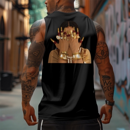 Men’s 100% Cotton Classic American Graphic Tank Top, Vintage Streetwear Oversized Crew Neck, Soft Breathable Casual Sleeveless Top for Summer Daily Wear-15