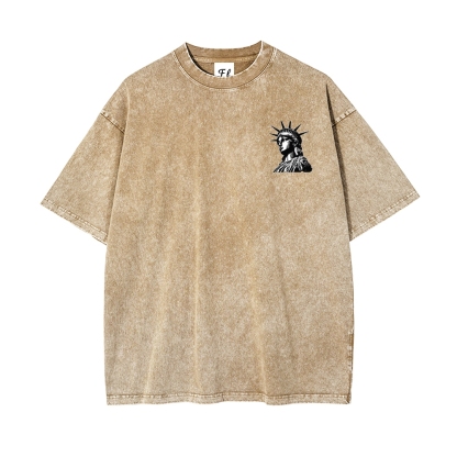 Men’s 100% Cotton Washed T-Shirt, Vintage Streetwear Oversized Short Sleeve Crew Neck Tee, Soft Breathable Casual Top for Summer Daily Wear