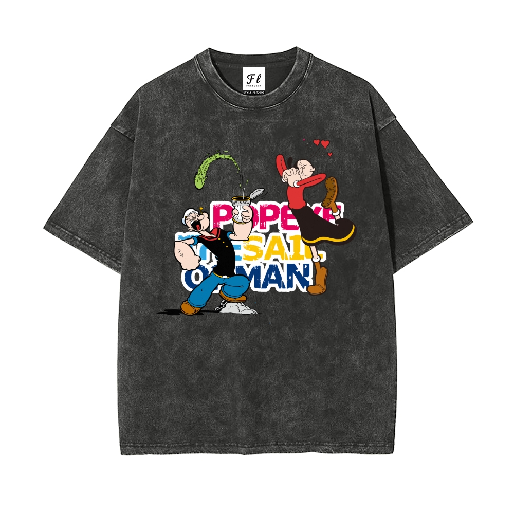 Men’s 100% Cotton Washed T-Shirt, Vintage Streetwear Oversized Short Sleeve Crew Neck Tee, Soft Breathable Casual Top for Summer Daily Wear-08