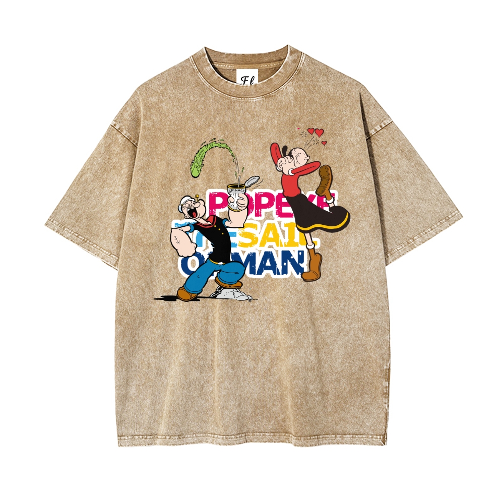 Men’s 100% Cotton Washed T-Shirt, Vintage Streetwear Oversized Short Sleeve Crew Neck Tee, Soft Breathable Casual Top for Summer Daily Wear-08