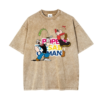 Men’s 100% Cotton Washed T-Shirt, Vintage Streetwear Oversized Short Sleeve Crew Neck Tee, Soft Breathable Casual Top for Summer Daily Wear-08